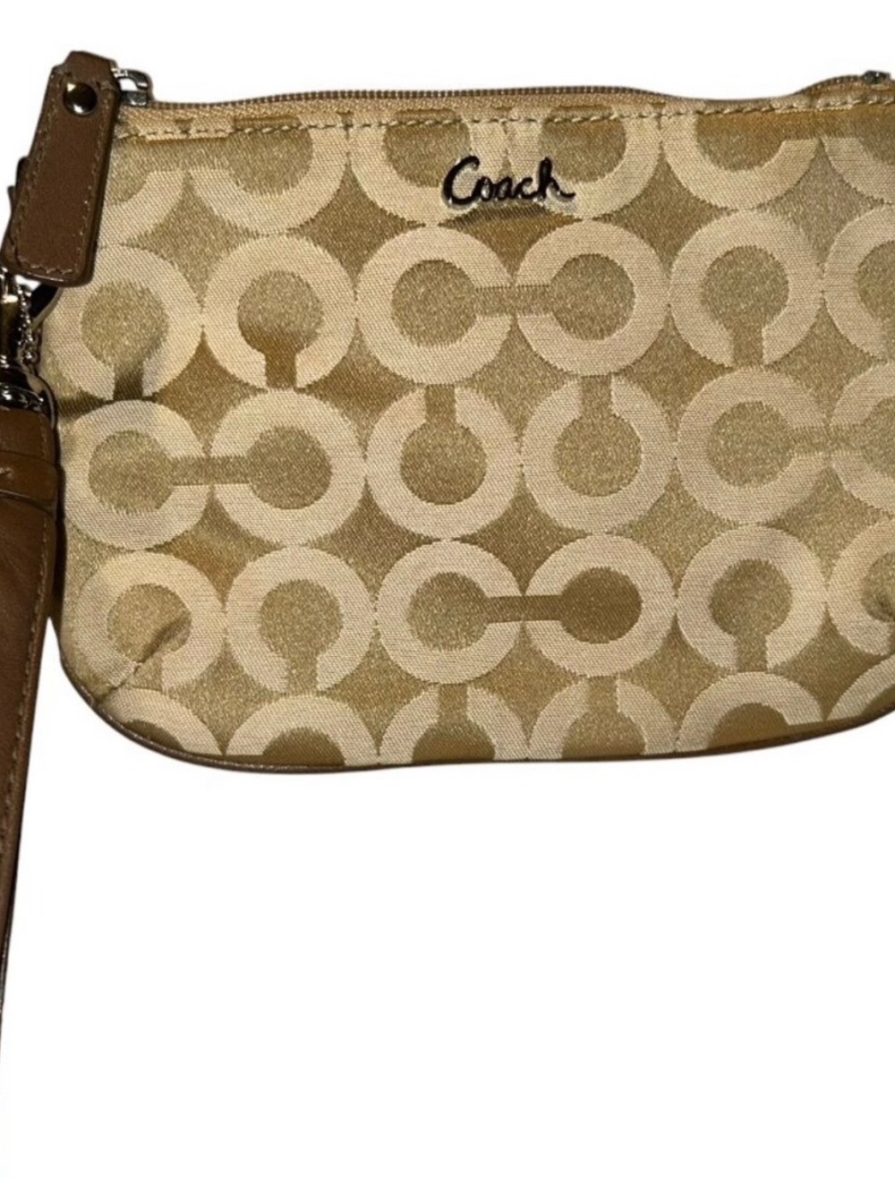 Coach Tan and Beige Signature Wristlet